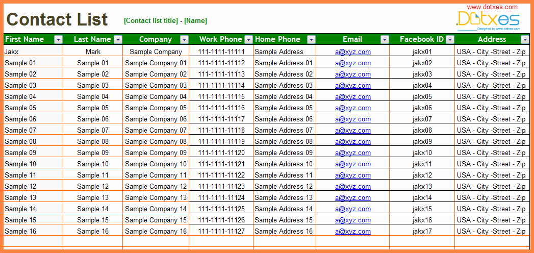 Contact List Template Excel Best Of 4 Excel Spreadsheet Contact List Template