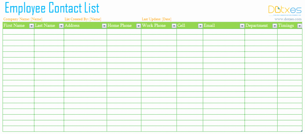 Contact List Template Excel Best Of Employee Contact List Template Dotxes