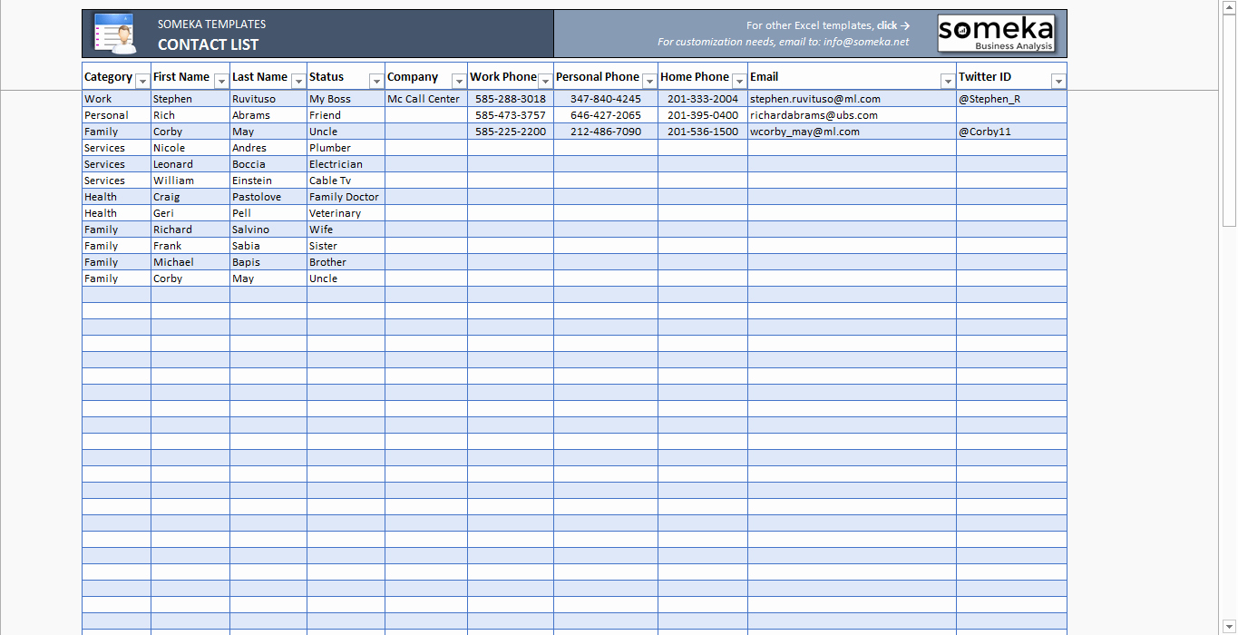 Contact List Template Excel New Contact List Template In Excel