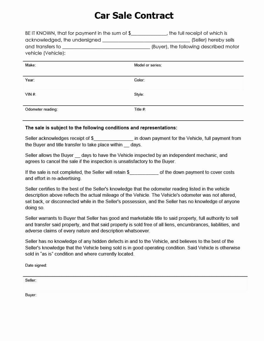 Contract Of Sale Template Lovely 42 Printable Vehicle Purchase Agreement Templates