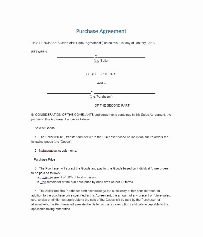 Contract Of Sale Template Unique 37 Simple Purchase Agreement Templates [real Estate Business]