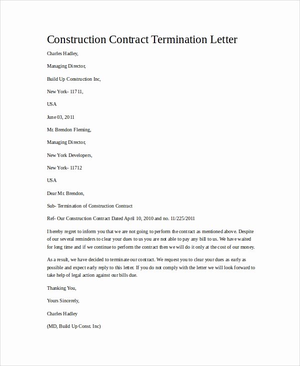 Contract Termination Letter Template Unique 9 Termination Letter Samples