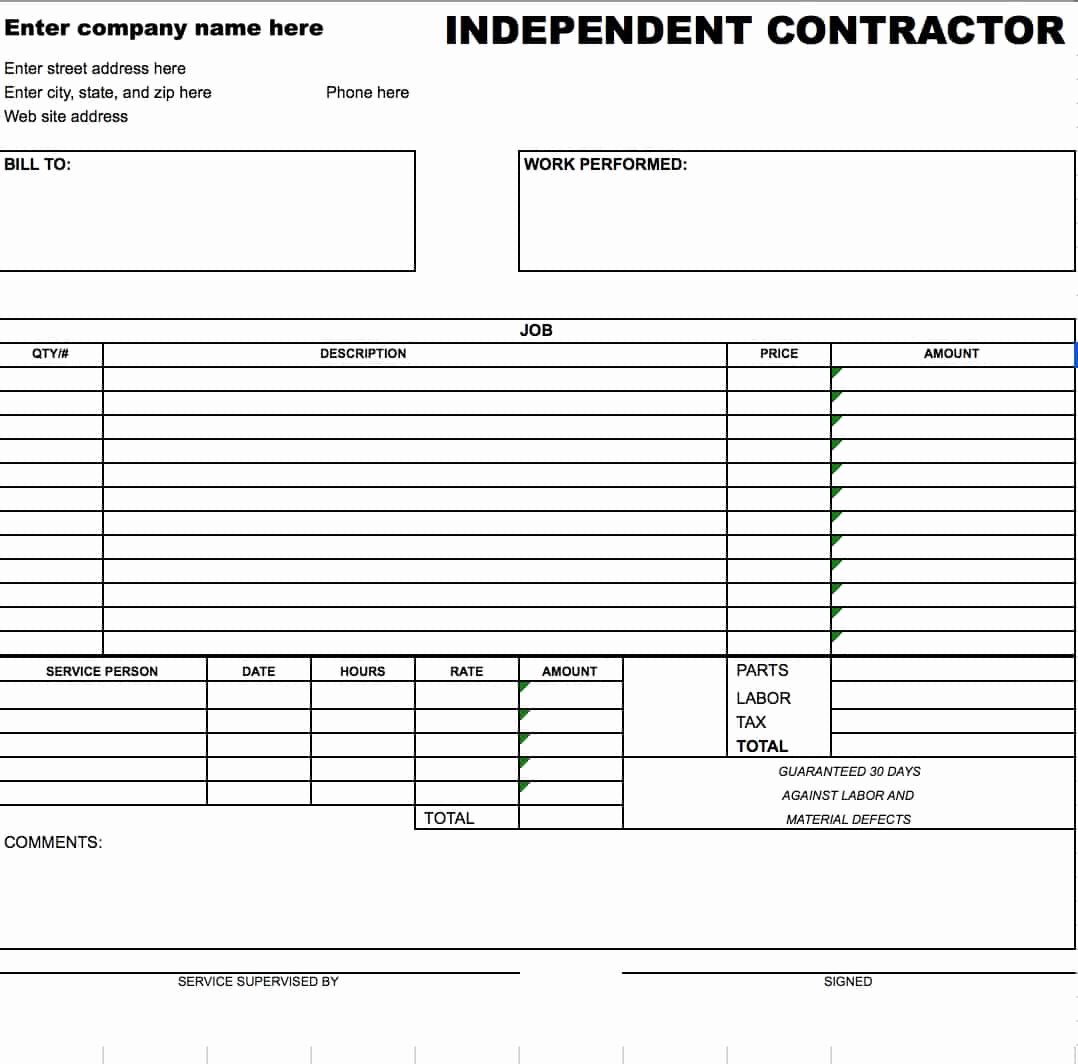 Contractor Invoice Template Excel Beautiful Free Independent Contractor Invoice Template Excel