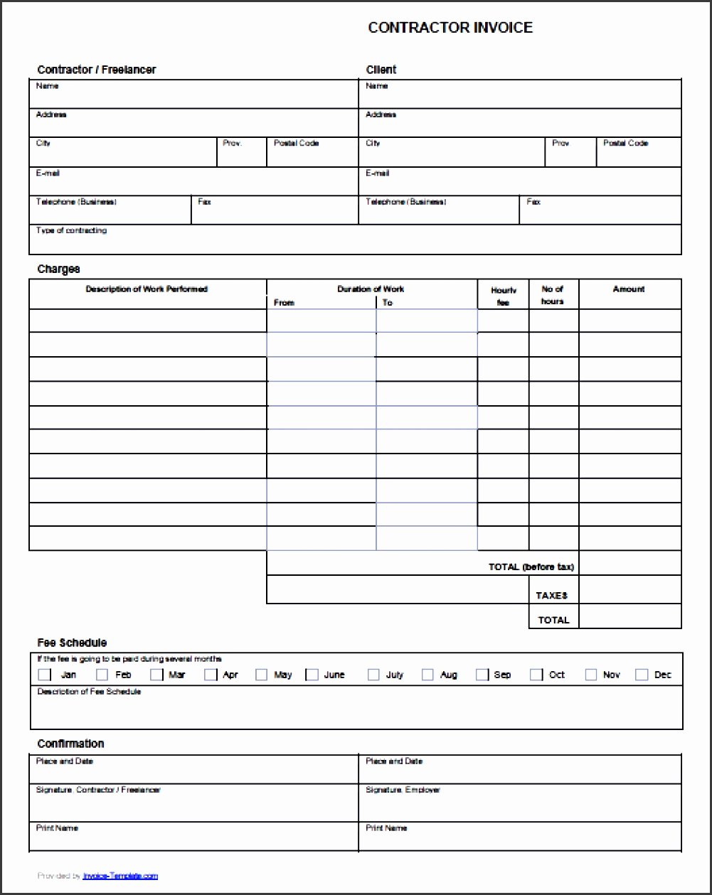 Contractor Invoice Template Excel Fresh Contractor Invoice Template Free Excel Archives