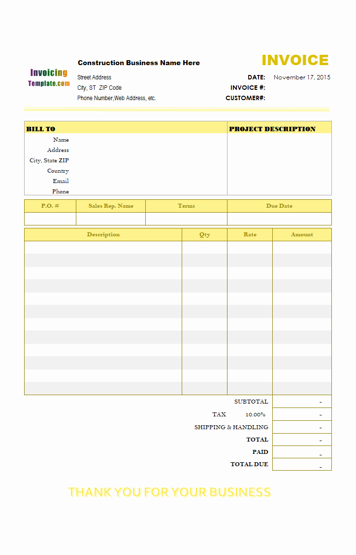 Contractor Invoice Template Excel New Construction Invoice Template