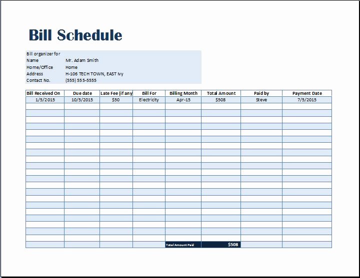 Contractor Payment Schedule Template Inspirational Bill Payment Schedule Template