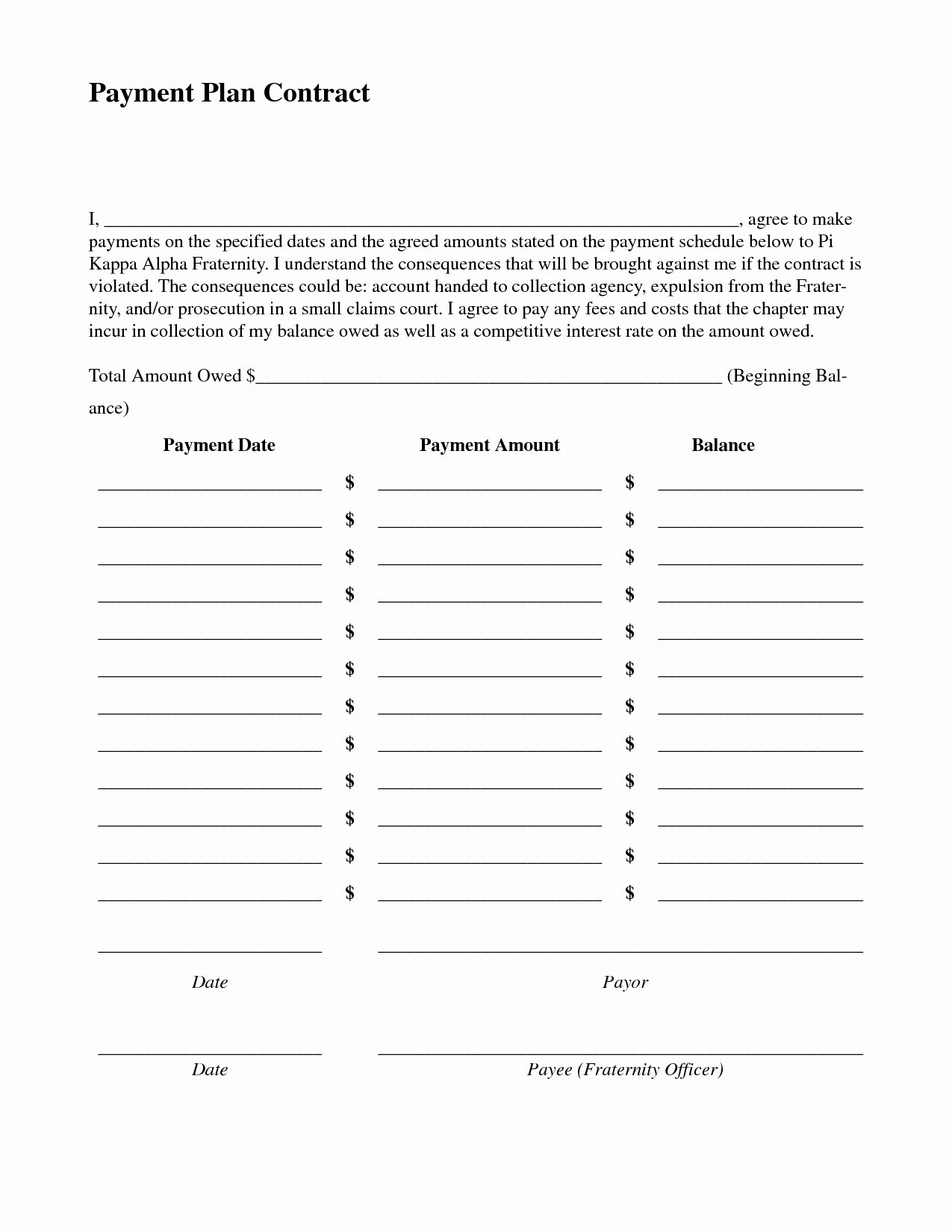 post payment schedule agreement template