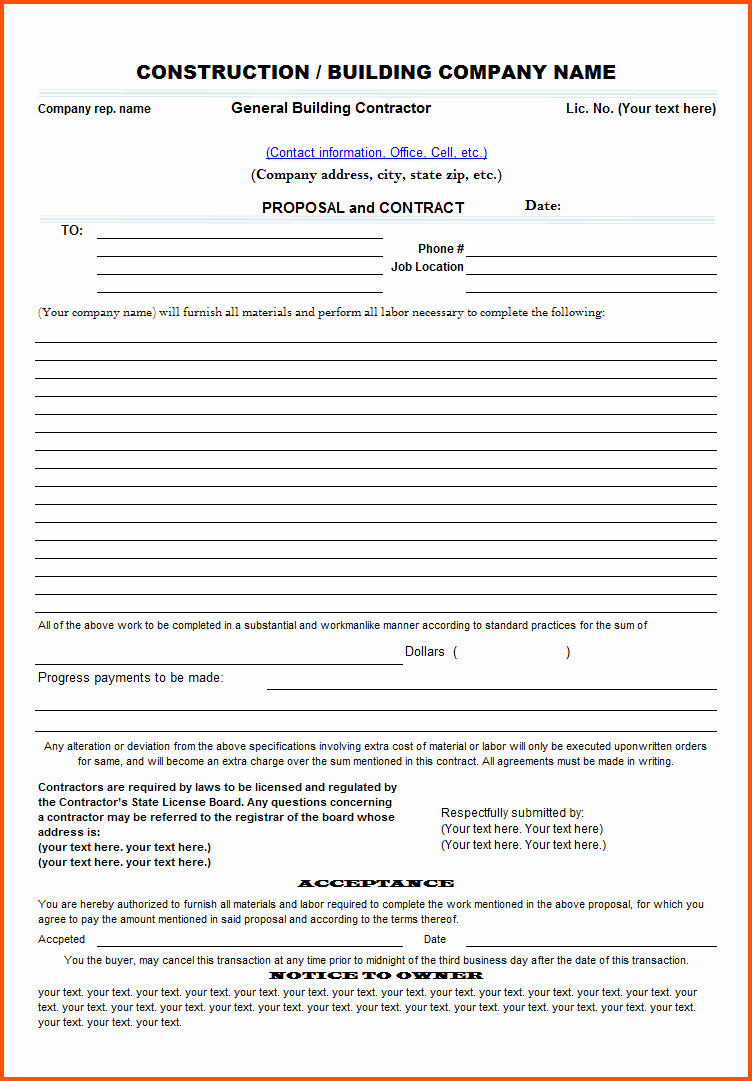 Contractor Proposal Template Pdf Luxury Microsoft Contractor Proposal Template