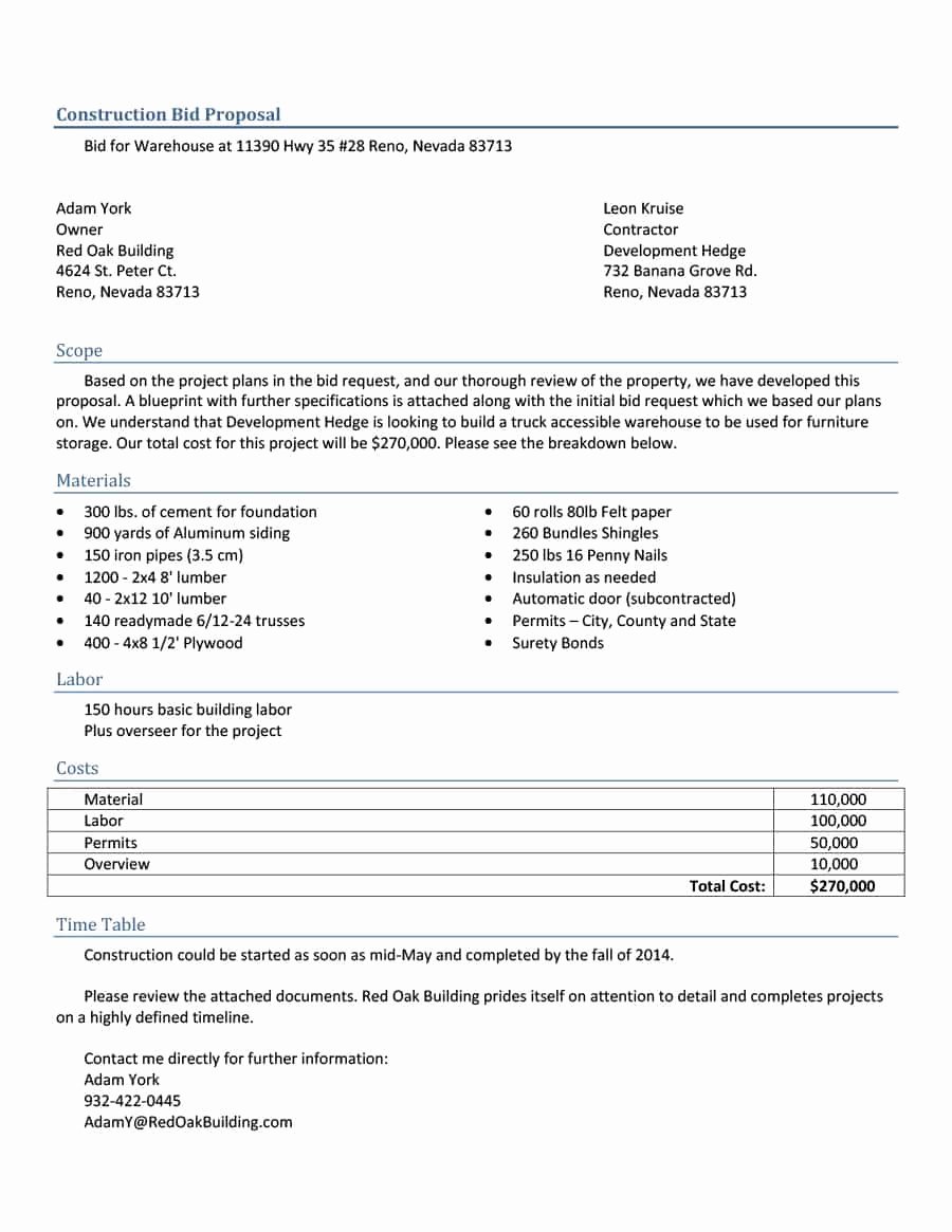 Contractor Proposal Template Word Lovely 31 Construction Proposal Template &amp; Construction Bid forms
