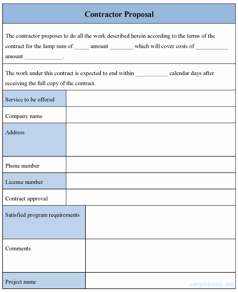 Contractor Proposal Template Word New Contractor Proposal form Sample forms