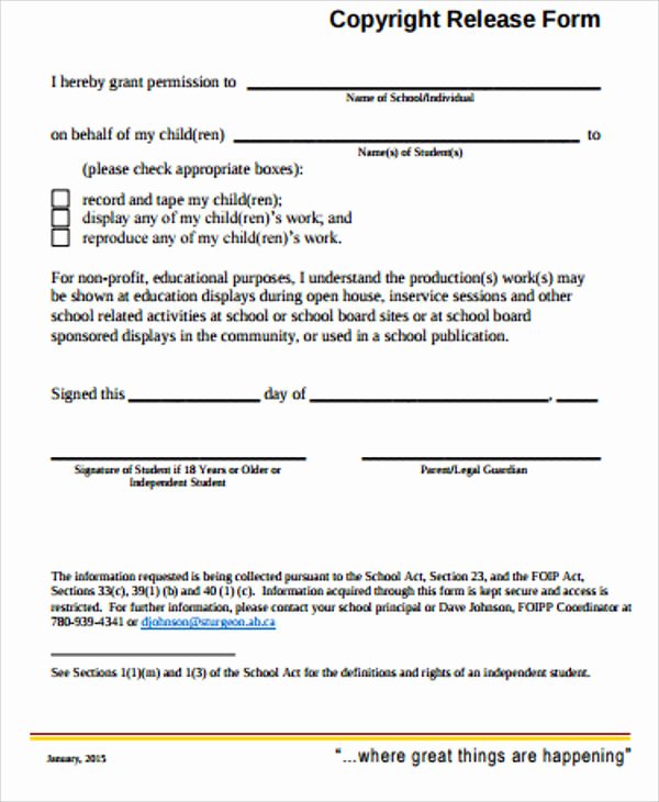 Copyright Release form Template Awesome 9 Sample Copyright Release forms