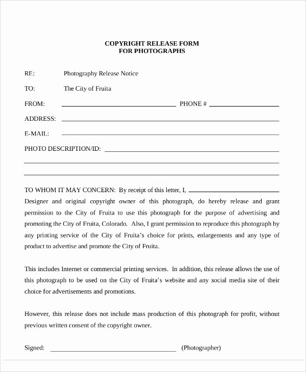 Copyright Release form Template Inspirational 7 Sample Graphy Copyright Release forms