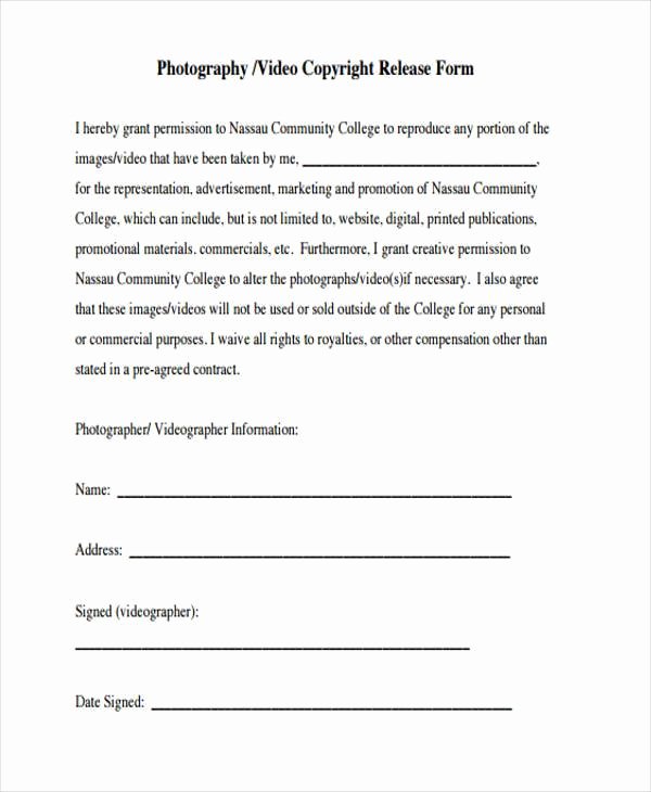 Copyright Release form Template Inspirational Release form Templates