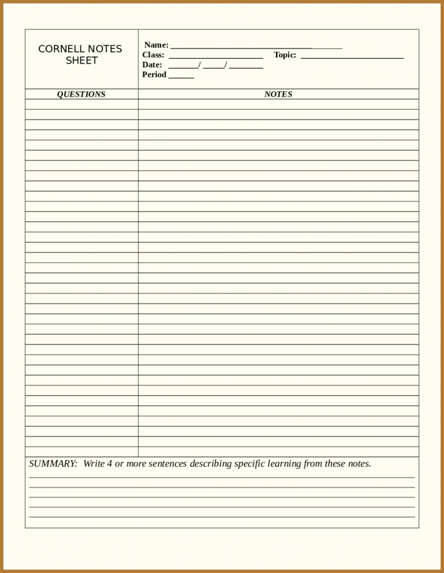 Cornell Note Template Word Elegant Cornell Notes Template Word Doc Enote
