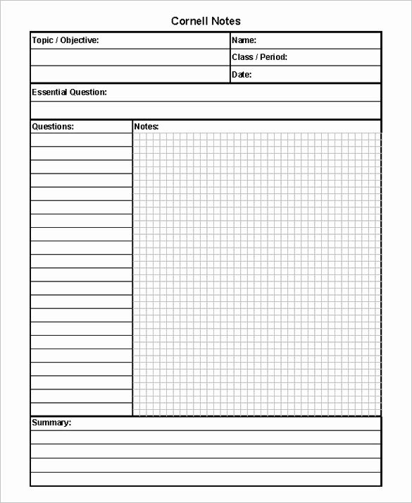 Cornell Note Template Word Lovely Cornell Notes Template 51 Free Word Pdf format