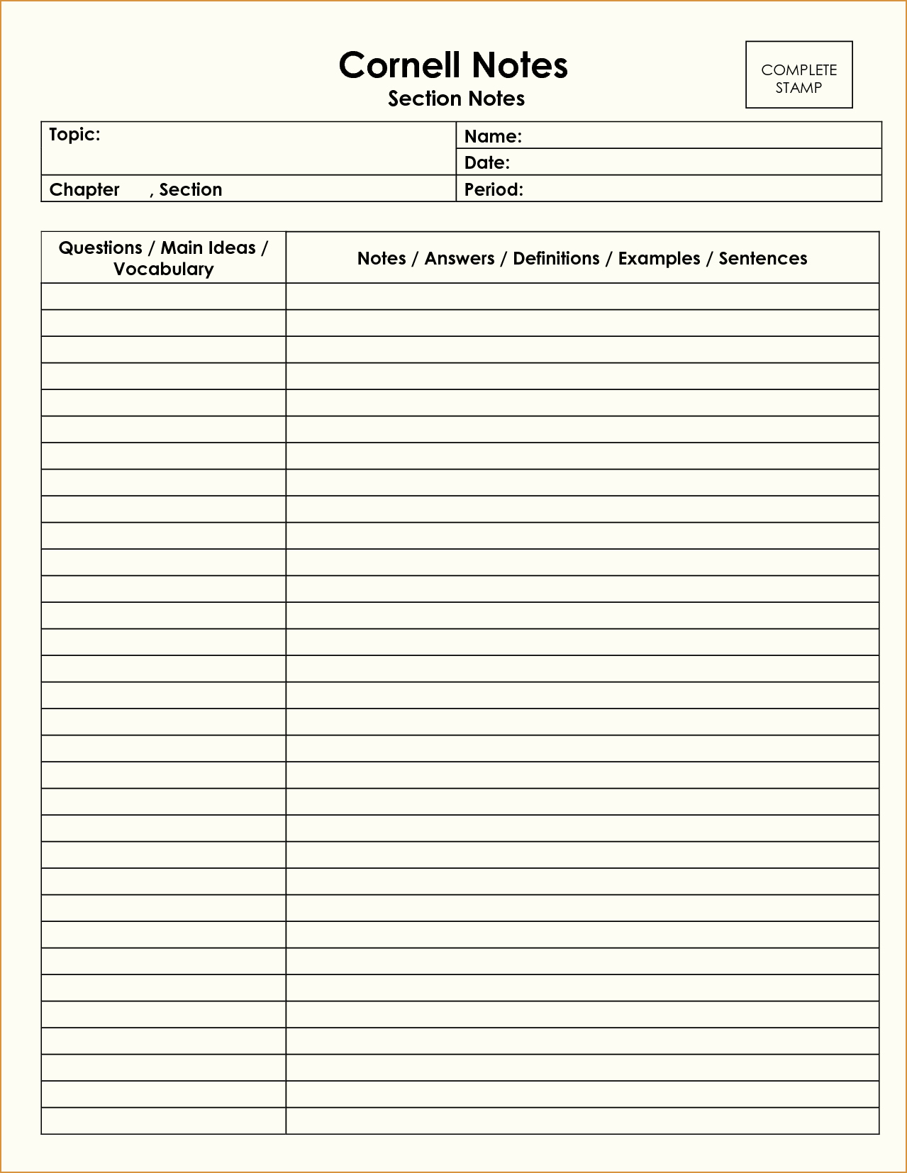 Cornell Note Template Word Luxury Cornell Notes Template Word Doc Enote
