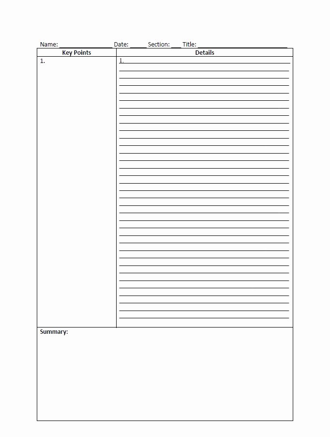 Cornell Note Template Word New Cornell Notes Template