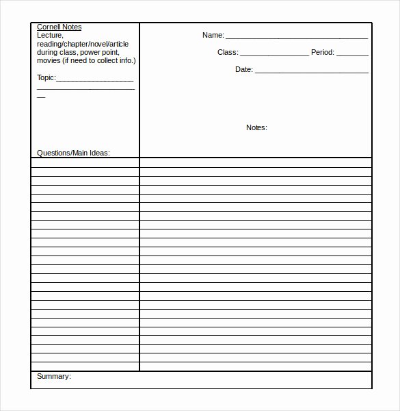 Cornell Note Template Word Unique Cornell Note Taking Template 8 Free Word Excel Pdf