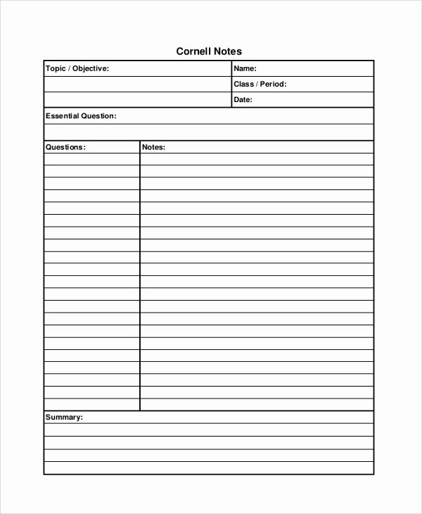 Cornell Notes Template Download Beautiful 20 Sample Cornell Notes