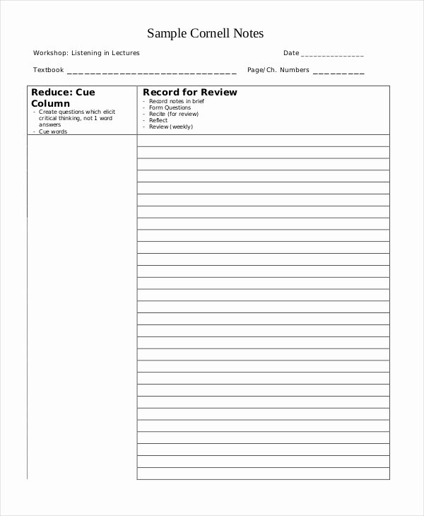 Cornell Notes Template Download Elegant Cornell Notes Template 9 Free Word Pdf Documents