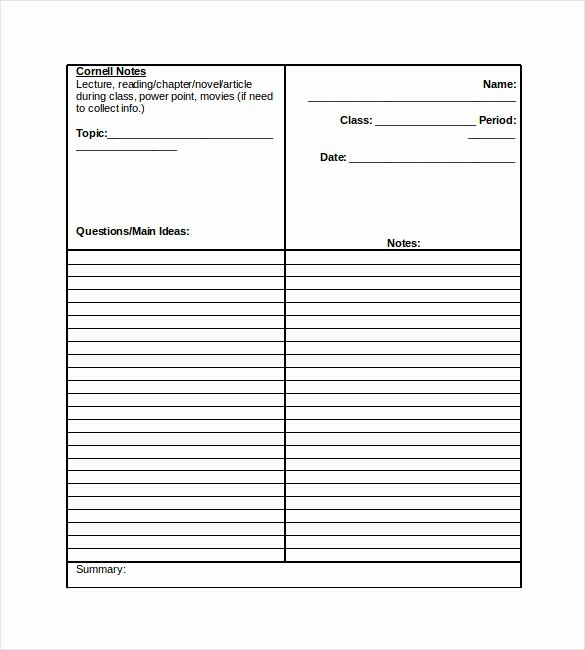 Cornell Notes Template Download Inspirational School Cornell Notes Template – 6 Free Word Excel Pdf