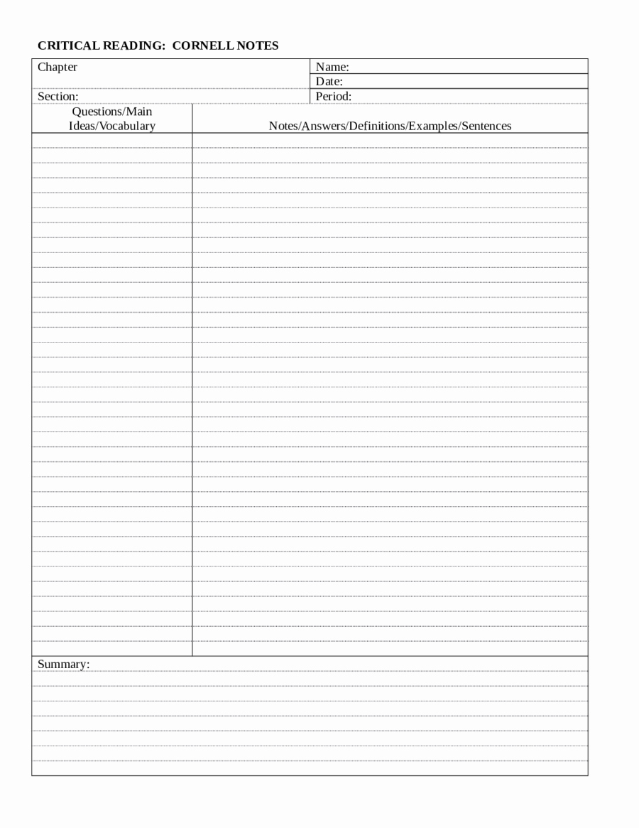 Cornell Notes Template Download New 2018 Cornell Notes Template Fillable Printable Pdf