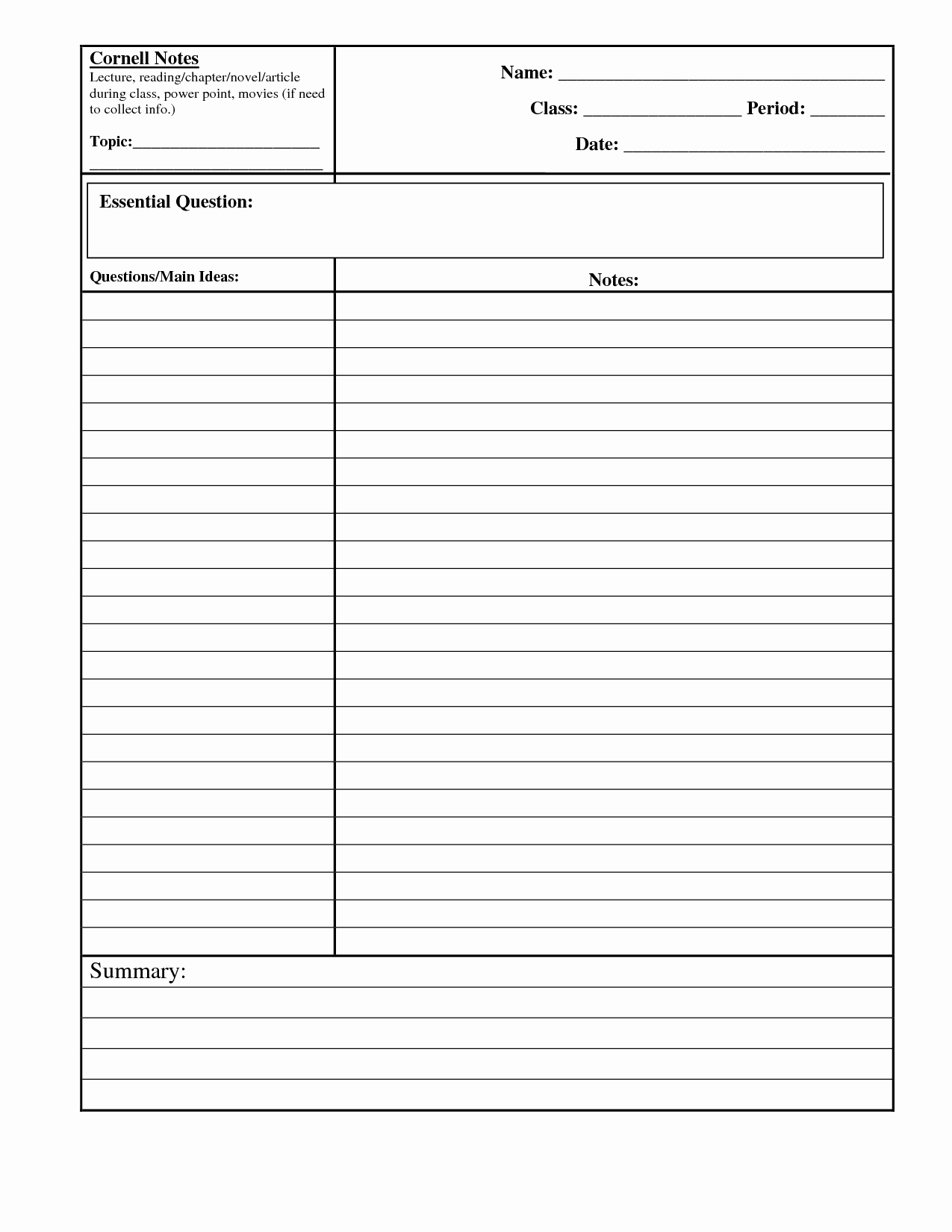 Cornell Notes Template Download Unique Microsoft Word Note Taking Template