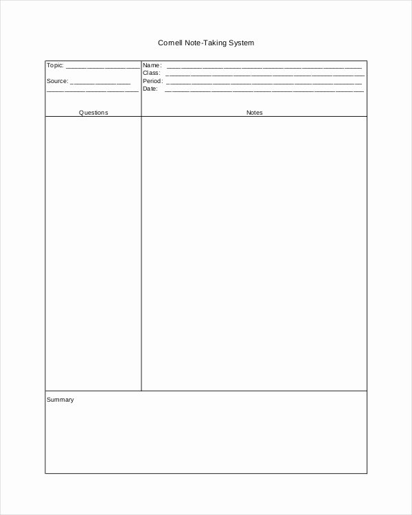 Cornell Notes Template Pdf Awesome 11 Cornell Note Templates Free Sample Example format