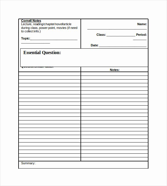 Cornell Notes Template Pdf Luxury Blank Cornell Notes Template 5 Free Word Excel Pdf