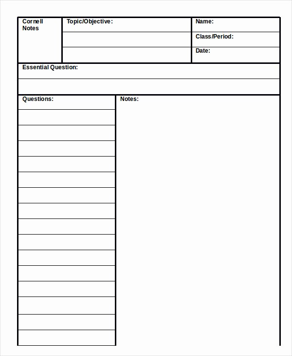 Cornell Notes Template Pdf Luxury Cornell Notes Template 9 Free Word Pdf Documents