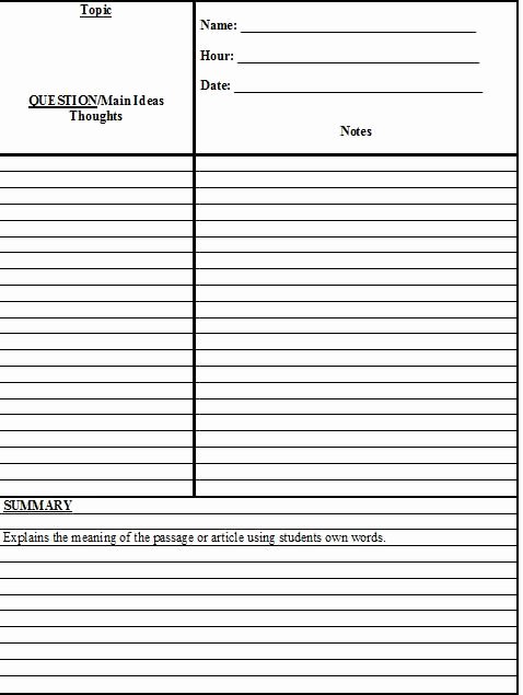 Cornell Notes Template Pdf Luxury Note Paper Template