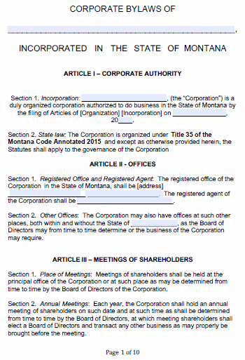 Corporate bylaws Template Free Lovely Free Montana Corporate bylaws Template Pdf
