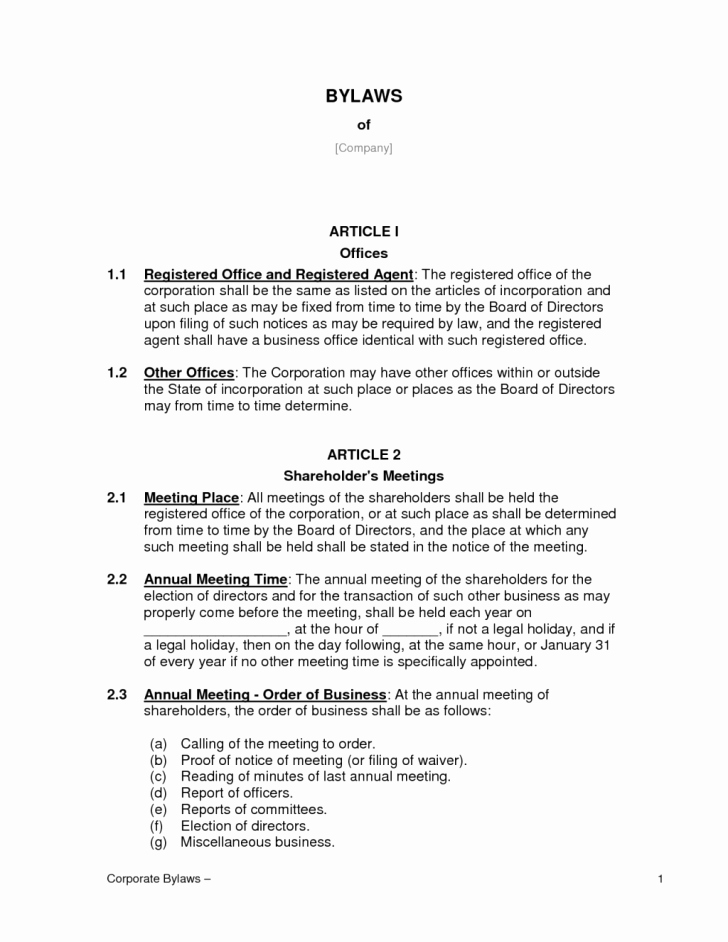 Corporate bylaws Template Free New Template bylaws Template