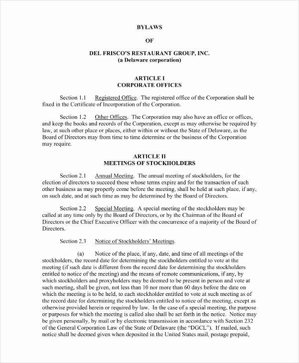Corporate bylaws Template Pdf New 9 Free Corporation bylaws Templates Pdf