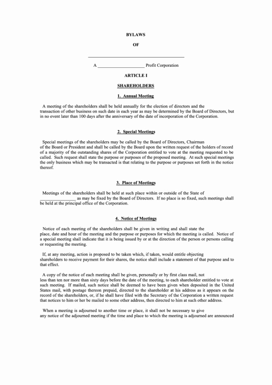 Corporate bylaws Template Pdf Unique Fillable bylaws Template Page 2 Of 10 In Pdf