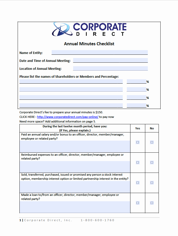 Corporate Minutes California Template New Corporate Meeting Minutes Checklist