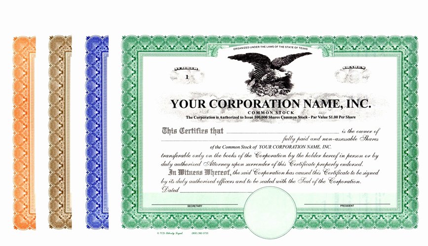 Corporate Stock Certificate Template New Corporation Stock Certificates