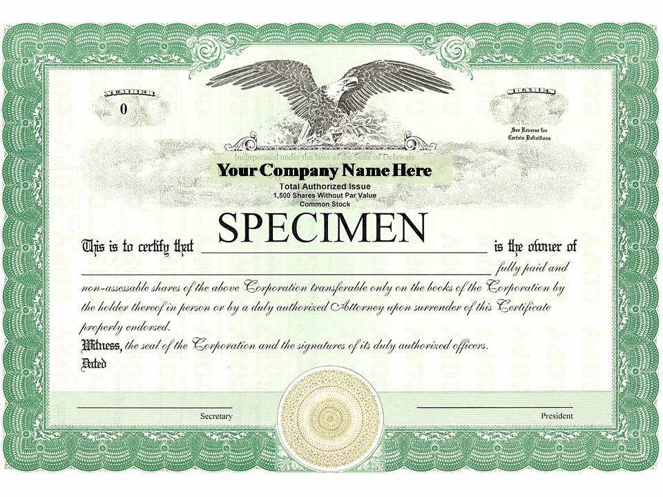 Corporate Stock Certificate Template New Delaware Stock Certificates