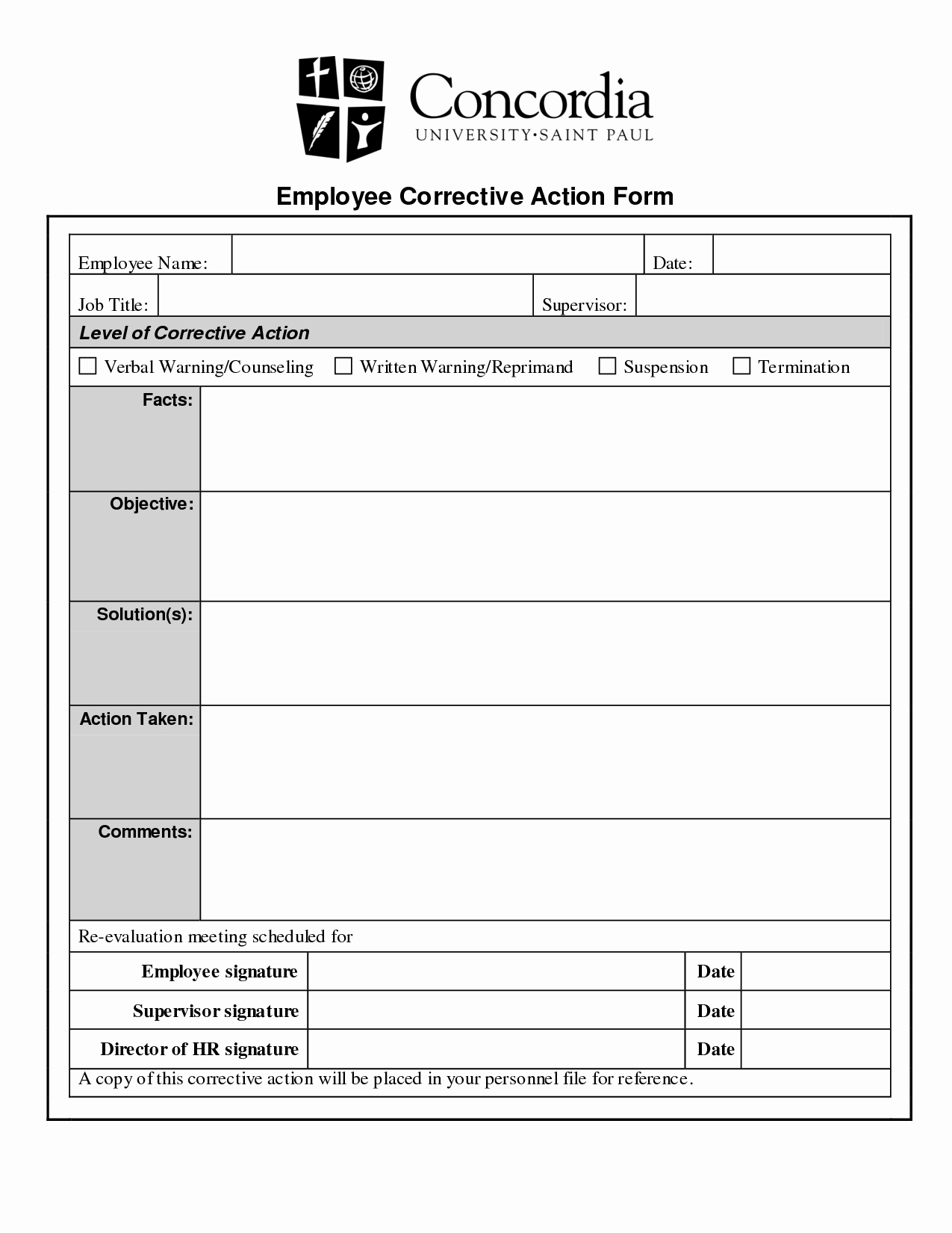 Corrective Action form Template Lovely Personnel Action forms Template 5 Employee Corrective