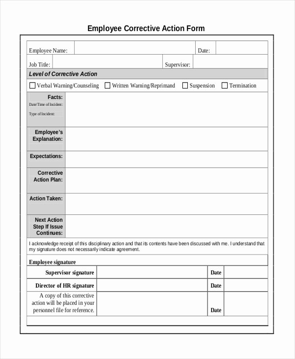 Corrective Action Report Template Best Of Employee Corrective Action form
