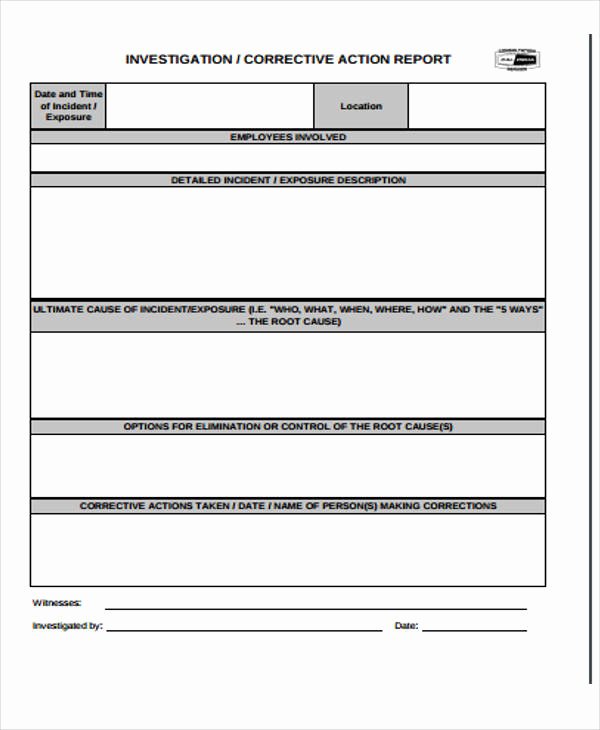 Corrective Action Report Template New 10 Sample Action Reports