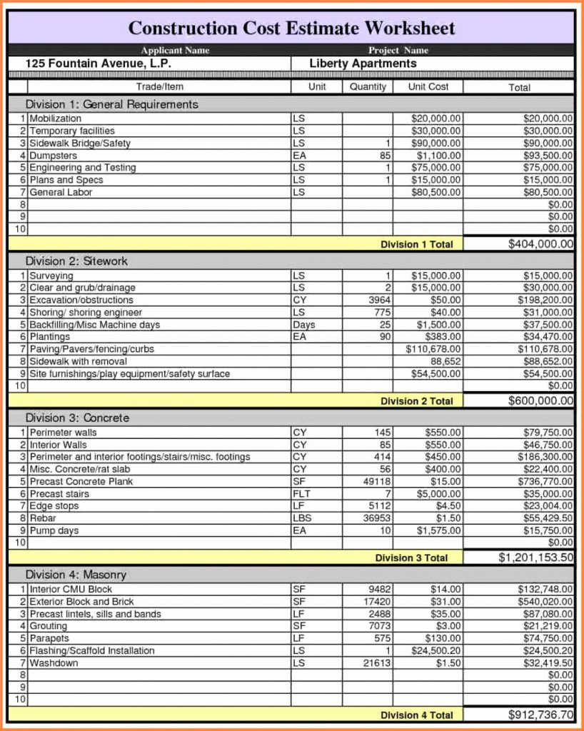 Cost Estimate Template Excel Fresh Project Cost Estimating Spreadsheet Templates for Excel