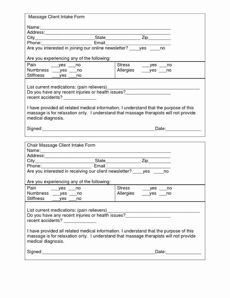 Counseling Intake form Template Lovely Massage Client Intake form Template