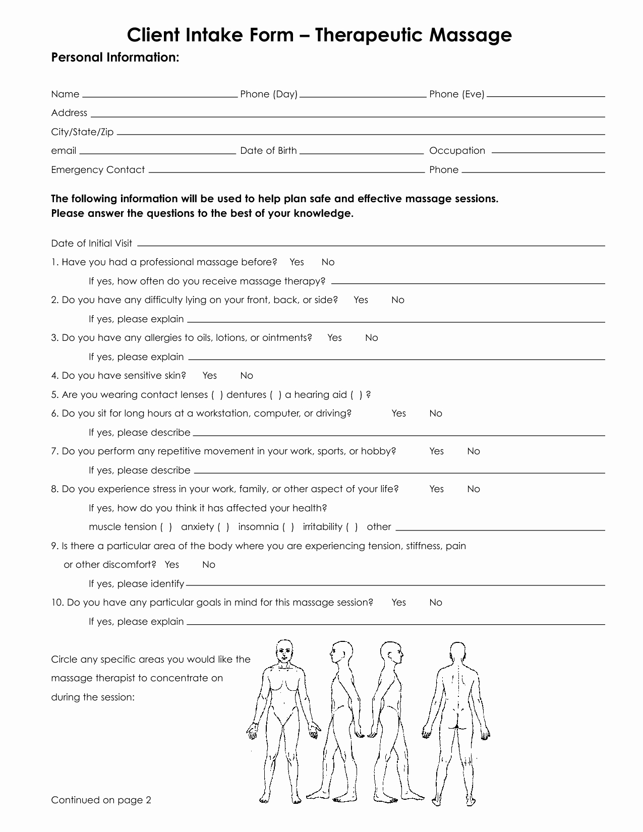 Counseling Intake form Template Lovely Massage Medical Intake form Template Massage