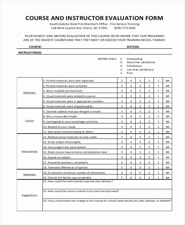 Course Evaluation form Template Awesome 8 Instructor Evaluation form Samples Free Sample