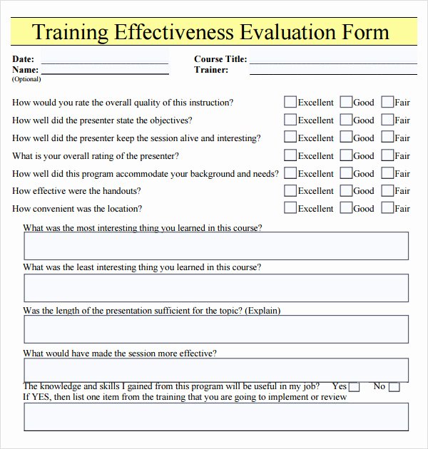Course Evaluation form Template Beautiful 15 Sample Training Evaluation forms – Pdf
