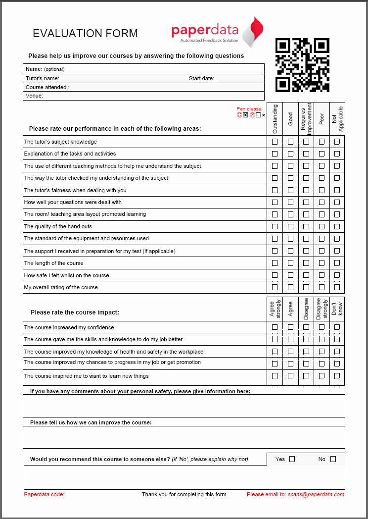 Course Evaluation form Template Beautiful Paperdata