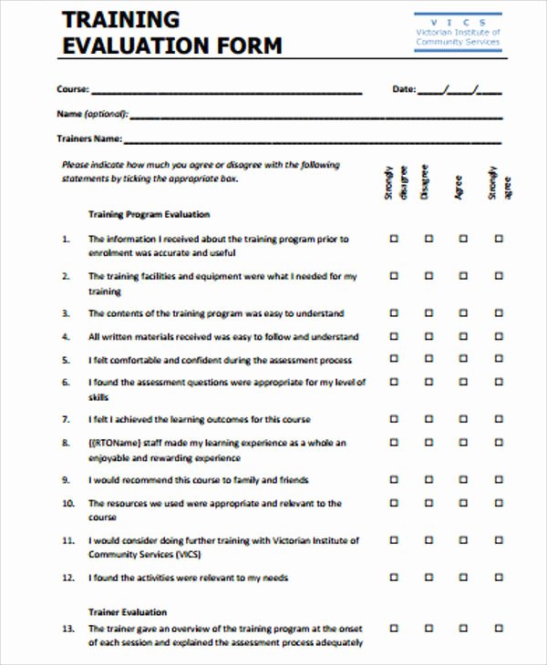 Course Evaluation form Template Elegant Sample Training Feedback form 8 Examples In Word Pdf