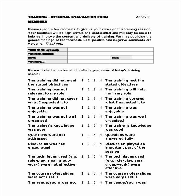 Course Evaluation form Template Fresh 19 Sample Training Evaluation forms