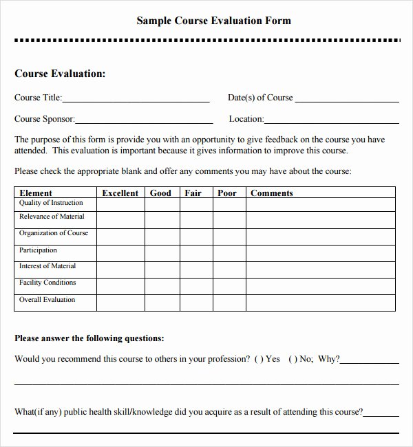 Course Evaluation form Template New 5 Sample Course Evaluation Templates to Download